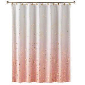 EUC - Pink Splatter Fabric Shower Curtain + Metal Ball Brass Shower Curtain Hook